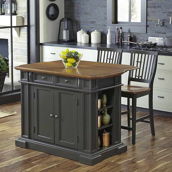 Americana Gray Kitchen Island with Drop-Leaf Breakfast Bar
