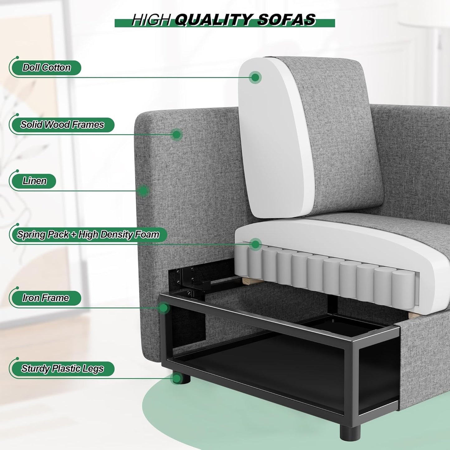 Linen Modular Sectional – Cloud-Style Sleeper Sofa Featuring Deep Seats & Storage