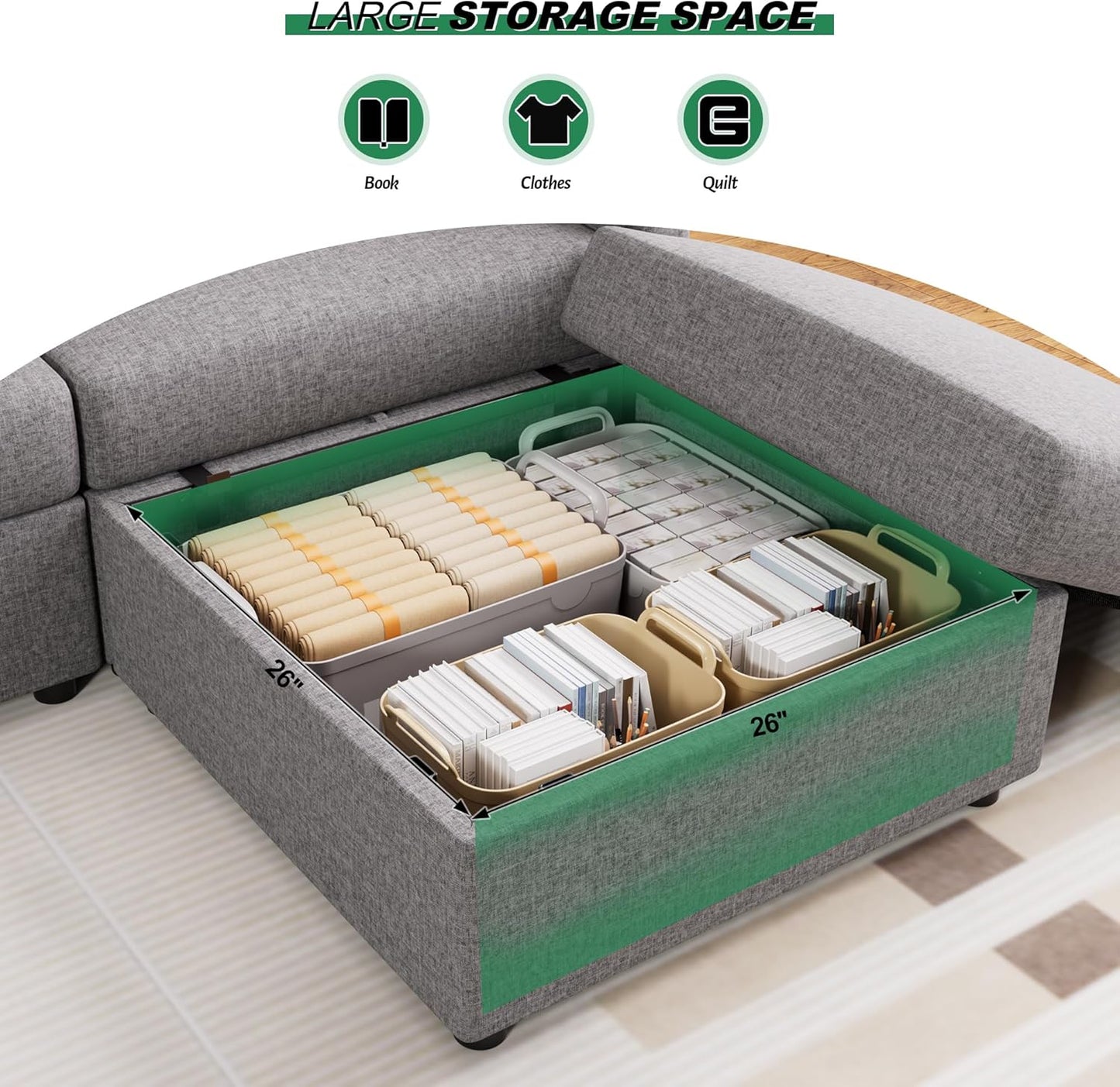 Linen Modular Sectional – Cloud-Style Sleeper Sofa Featuring Deep Seats & Storage
