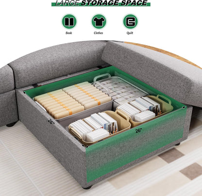 Linen Modular Sectional – Cloud-Style Sleeper Sofa Featuring Deep Seats & Storage
