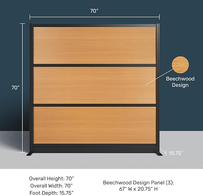 Stand Up Desk Store Modular Room Dividers – 70" x 70" Beechwood-Style Panels with Natural Woodgrain Finish for Offices & Classrooms